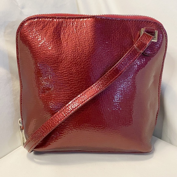 Hobo Camila Metallic Leather Burgundy Crossbody Satchel - Picture 12 of 13